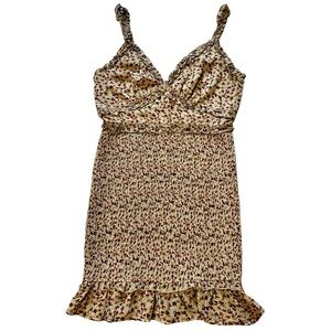 Storia Brown Floral Mini Dress Spaghetti Strap Small Preppy Feminine Smocked M